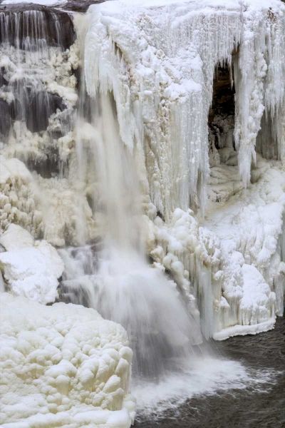 WV, Blackwater Falls Partially frozen waterfall